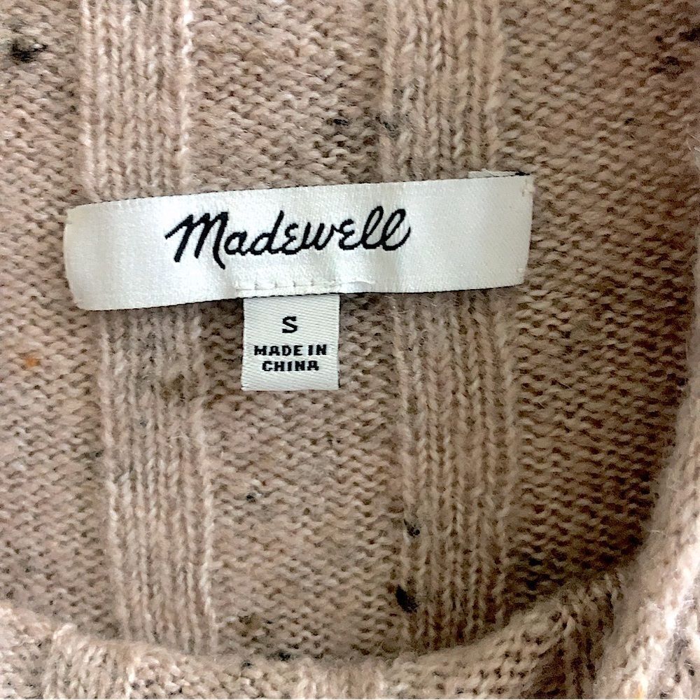 Ribbed Mock Neck Top Knit Sweater Beige Speckled‎ Long Sleeve - Picture 4 of 5
